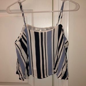 blue and white striped crop top